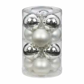 Набор ёлочных шаров, стекло, O 6 см, серебро/белый, 12 шт в уп